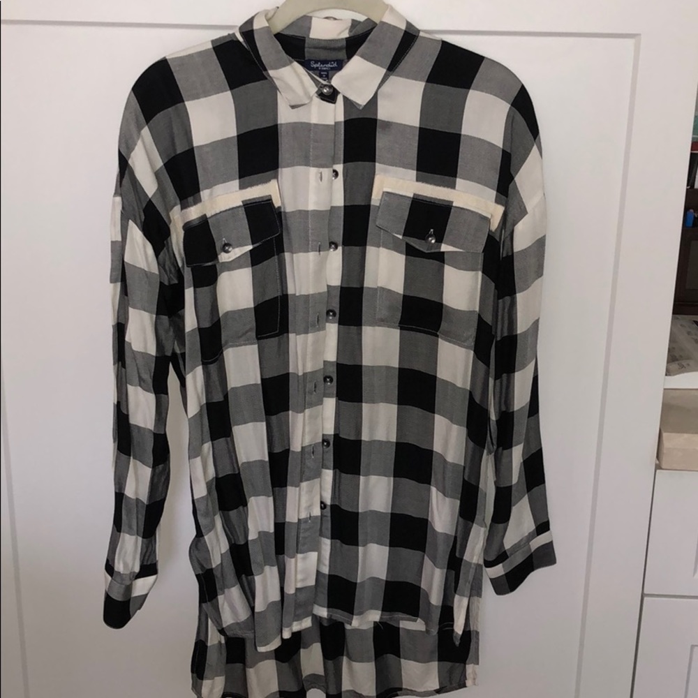 Splendid Black/White Checkered Boyfriend top XS